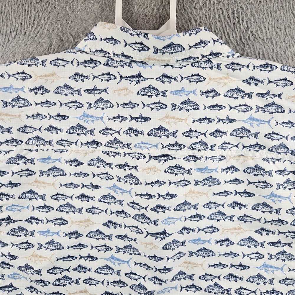 NEW Roundtree & Yorke Performance Shirt Men 3XT Short Sleeve Fishes Print White - Picture 7 of 10